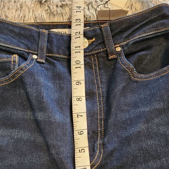 Zara High Rise Flare Leg Denim Jeans Dark Wash Fitted Waist Wide Leg Trousers 4 - Picture 6 of 11